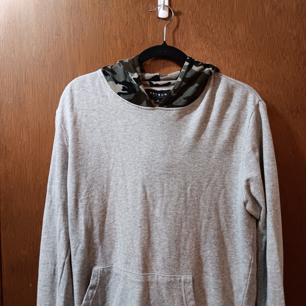PacSun Los Angeles Mens Gray‎ Hoodie Camo Trim Long Sleeve Casual Pullover